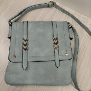 Alyssa Double Compartment Light Blue Flap Over Crossbody Bag Vegan